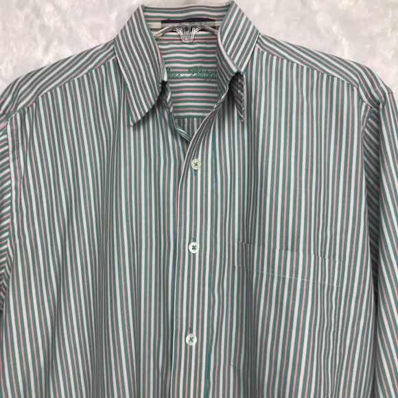 Lou’s Philippe min green peach stripe l/s shirt M - Picture 2 of 6